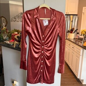 Free People Shayla Velvet Rose Gold Color Mini Dress